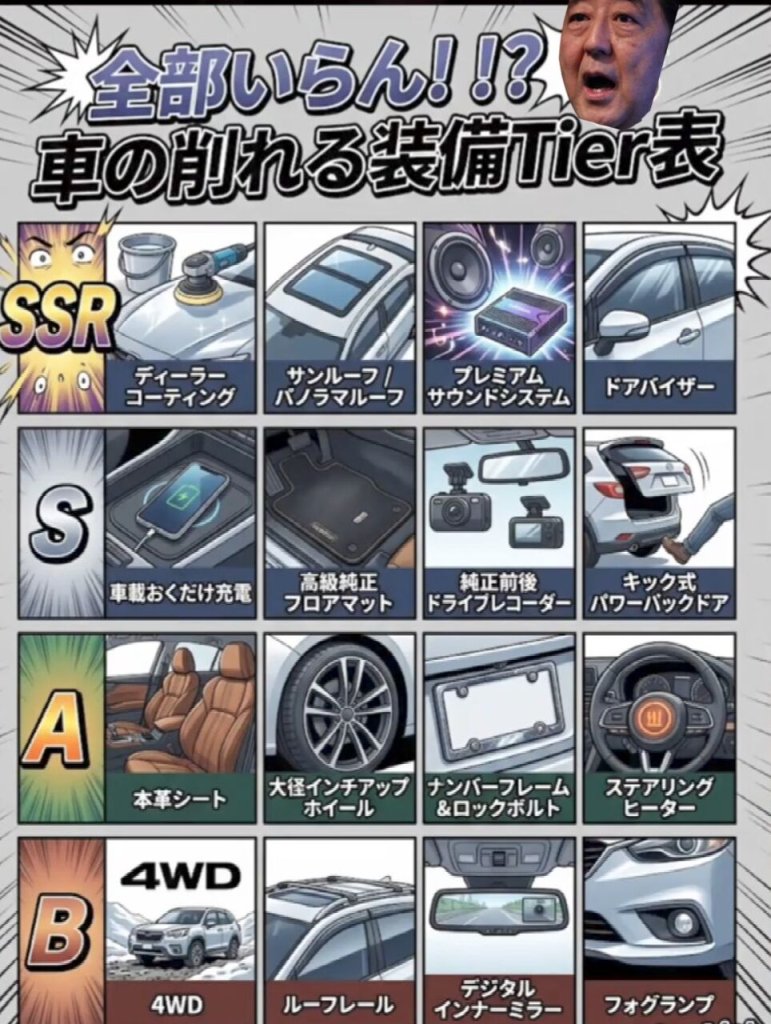 車のいらないオプション　タイアー表がこれ